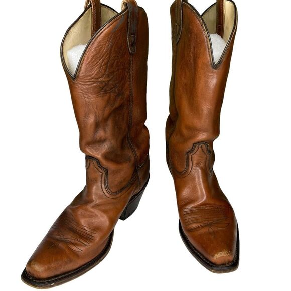ACME Cowboy Boots Men D Brown Leather Pointed Toe Made In USA Vintage Size 10 - Picture 3 of 11